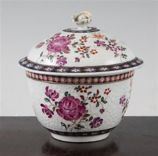 A Worcester flower moulded sucrier and cover, c.1780, 12cm